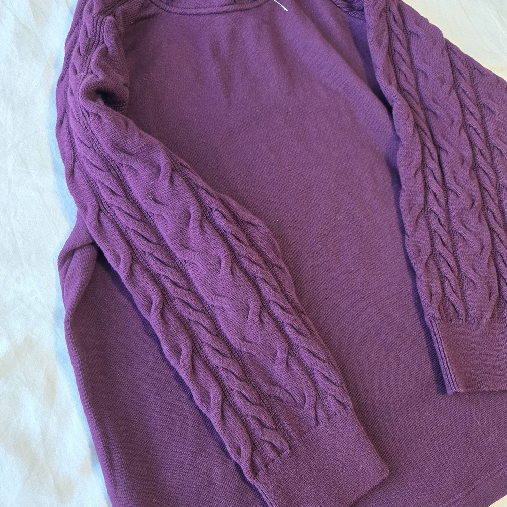 J.Jill French Terry & Cable Knit Sleeve Hoodie, Cotton, Purple, Size XL, NWT - Picture 7 of 13